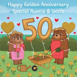 Hunts England - Auntie And Uncle 50th Anniversary Card - Golden Anniversary - 50 Years - Cute Fun Bears Card - Love Story Collection