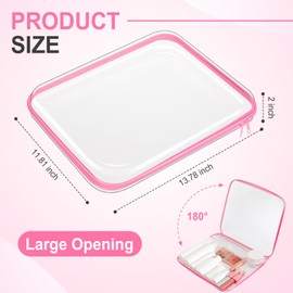 Hoolerry 3 Pcs Clear Hard Zipper Case Plastic Pouch Transparent Hard Case Clear Makeup Bag Portable Travel Organizer Bin for Cosmetics, Building Blocks, Puzzles(Pink,L)