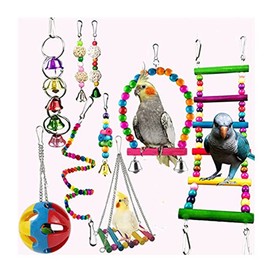 Loopunk Toy for Parrots, Perches for Parrots, Swing for Hanging, Bird Parrot Swing Toy with Bells (Pack of 10 Colourful)
