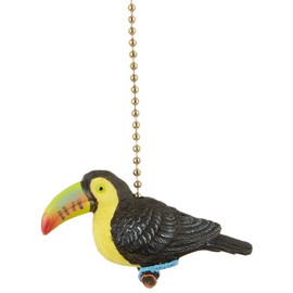 Clementine Designs Tropical Toucan Bird Decorative Ceiling Fan Pull, Whimsical Hanging Ornament, Gold, Green, Brown Plastic