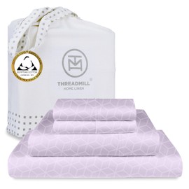Threadmill Egyptian Cotton Full Size Sheet Set | 100% Certified Egyptian Cotton Sheets for Full Size Bed | Full Bed Sheets Set Deep Pocket | Soft Damask Jacquard 4 Pc Cooling Bedding Set | Lilac