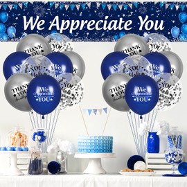 We Appreciate You Decorations Blue Silver Appreciate You Banner Yard Sign with 18 Pcs Balloons Thank You for All You Do Banner Employee Staff Appreciation Gifts Teacher Doctor Appreciation Party Decor