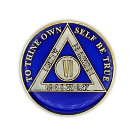 6 Year Sobriety Coin | Triplate AA Chip Recovery Anniversary Token (Blue)