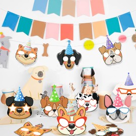 Huxolynifty Animal Masks for Children, 12 Pieces Felt Material Animal Masks Puppy Party Mask Felt Animal Masks Children's Mask Role Play Animal Party Masks for Dogs Birthday Decoration Dog Party
