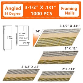 SITLDY 30-34 Degree Framing Nails 3-1/2"X.131" Smooth Shank 1000 Count, D Head Hot Dipped Galvanized Paper Tape Strip Nails, for 30 to 34 Degree Framing Nailer
