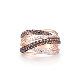 Santuzza 925 Sterling Silver Twisted Ring Nano Brown Spinel Cubic Zirconia Rose Gold Plated Ring for Women (8)
