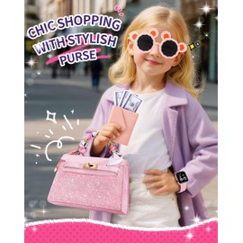 Play Purse for Girls, 32PCS Toddler Purse with Pretend Makeup for Kids, My First Purse Set Includes Handbag, Phone, Wristwatch, Fans, Silk Scarf Kids Toy Purse Birthday Gift for Girls Age 3 4 5 6