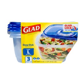 Glad GladWare Deep Dish Food Storage Containers Lock Tight Seal, BPA Free Large Rectangle Plastic Containers Hold Up to 64 Ounces of Food, 3 Count Set | Includes 3 Containers and Lids