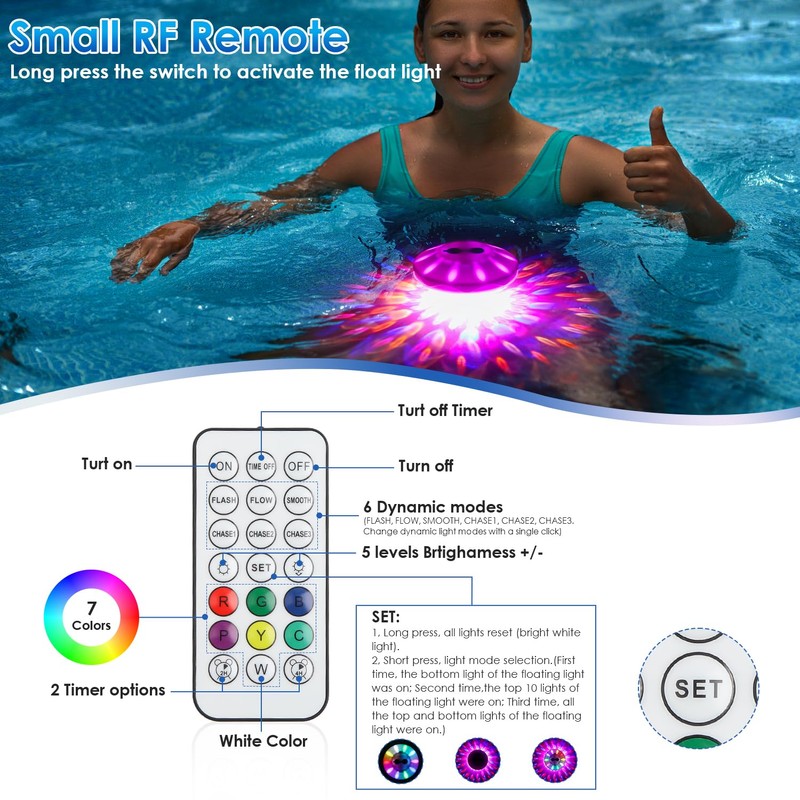 QOLNBY Floating Pool Lights, Rechargeable Pool Lights with 6 Dynamic