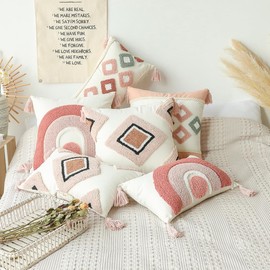 AGOKABA Pink Boho Lumbar Pillow Covers 12x20 Tassel Pillow Cover Moroccan Throw Pillows Pink Boho Pillow Tufted Lumbar Pillow Cover D