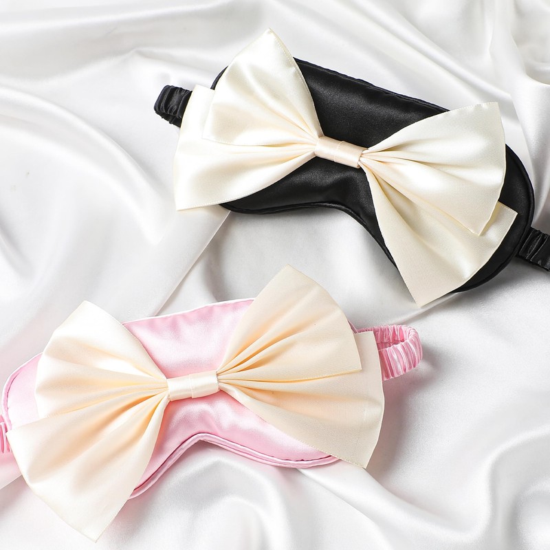Silk Bow Sleepping Eye Mask - Soft Silk Pink Comfortable