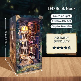 Magic Night Alley 3D Book Nook, 1 Box DIY Wooden Bookshelf Insert DIY Miniature Kit, Bookend Stand with LED Light, Desktop Ornament for Home Office, Room Decor, DIY Decoration Materials, Home Decor, Stocking Fillers Gift, Christmas Gift Ideas