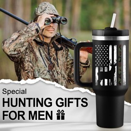 ROSTANTEN Hunting Gifts for Men - Hunting Fathers Day Gifts for Dad, Husband, Boyfriend - Hunter Gift for Men - 40oz Travel Cup Insulated Tumbler with Handle & Straw
