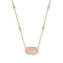 Kendra Scott Womens Elisa Lattice Frame Short Pendant Necklace Gold Blush Ivory Mother of Pearl One Size One Size