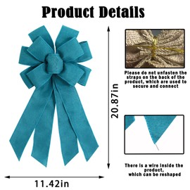 chmacura Lake Blue Wreath Bow Birthday Anniversary Bows Wedding Farmhouse Bow Tree Ornament for Home Front Door Decorations