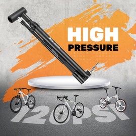 West Biking Mini Bike Pump - 120PSI Bicycle Pump with Gauge, Quick and Efficient Bike Pumps for All Bikes, Lightweight Portable Bike Pump, Schrader & Presta Valve Pump for Road & Mountain Bikes