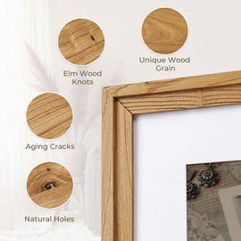 Venusmiles Picture Frame 8x10 Old Elm Wood, Photo Frame for Gallery Wall, 5x7 with Mat or 8 by 10 without Mat, Wall Mounting or Table Top Display, Natural, Wide Step Casing Moulding, 1 Pack