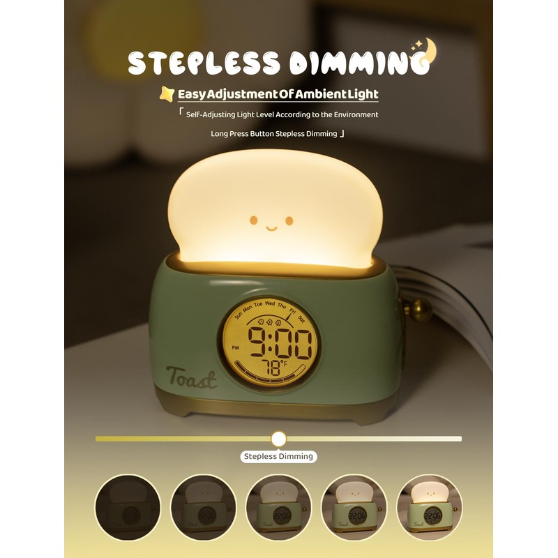 WANIDEA Toast Night Lamp Lights, Cute Toaster Digital Alarm Clock,