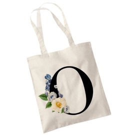 Bang Tidy Clothing Floral Canvas Bags Gifts for Bridesmaid - A/Z Monogram Initial Cotton Canvas Tote Bag for Wedding Bridal Shower Bridesmaids - Hen Do Party Gift Totes Bags for Women Letter-O
