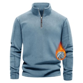 Lonya Men's Fleece Quarter Zip Sweatshirts Winter Half Zip Jumper Outdoor Thermal Pullover Hiking Jacket Sweaters Blue,XL