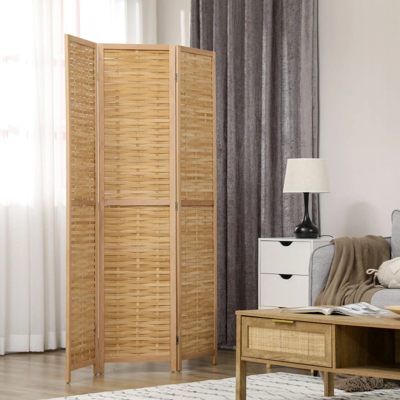 Hand Woven 3-Panel Bamboo Room Divider 4725x67x075 Folding Privacy Screen