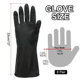 sourcing map Chemical Resistant Gloves, Latex Industrial Gloves Anti-Slip Protective Safety Work Glove for Cleaning Dish Washing Resist Acid Alkali, Medium, Black, Pair of 8