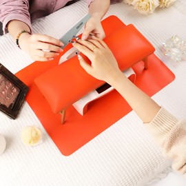 Arm Rest for Nails, Nail Arm Rest for Nail Tech with Microfiber Leather Nail Table Mat, Manicure Hand Rest Stand Nail Art Accessories Tool for Nails Tech (Orange)