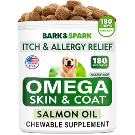 BARK&SPARK Omega 3 for Dogs - Fish Oil Treats for Dogs - Skin and Coat Supplement - EPA & DHA Fatty Acids -Canine Salmon Oil - 170+ Chews Krill