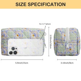 DOB SECHS Travel Toiletry Bag for Women, Cotton Floral Travel Makeup Storage Bag, Portable Cosmetic Bag for Girls (Green Floral)