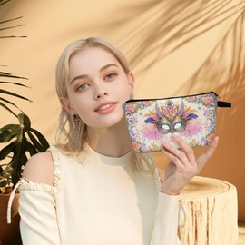 MoCaliduccious Floral Theatre Mask Cosmetic Bag Elegant Makeup Bag Toiletry Organizer for Travel Theatre Inspired Makeup Pouch Drama Theater Gifts Comedy Tragedy Mask Theatre Drama Cosmetic Case