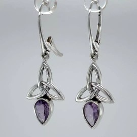 Amber America Facetted Purple AMETHYST Celtic Knot Earrings Leverback 925 STERLING SILVER #24e