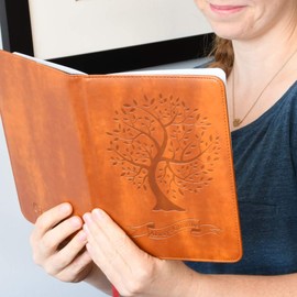 Tree Writing Journal by SohoSpark, Refillable Faux Leather, Lined Personal Diary, 6x8.75 Notebook for Writers. Fountain Pen Friendly, Lay-Flat Binding