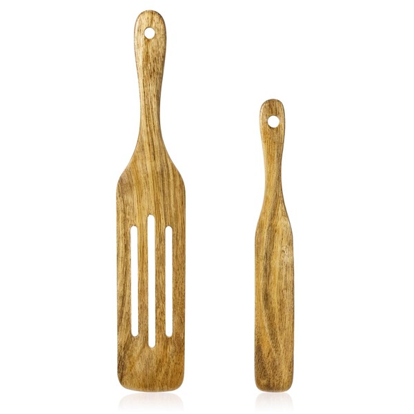 Wooden Spatula, Set of 2, Natural Teak Wood, 34 cm,