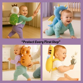 JumiLux Baby Head Protector Backpack (9 to 24 Months) - Cute Head Guard Pillow with Knee Pads and Socks, Crawling and Walking Safety Set, Toddler Head Cushion Backpack, Yellow Lion