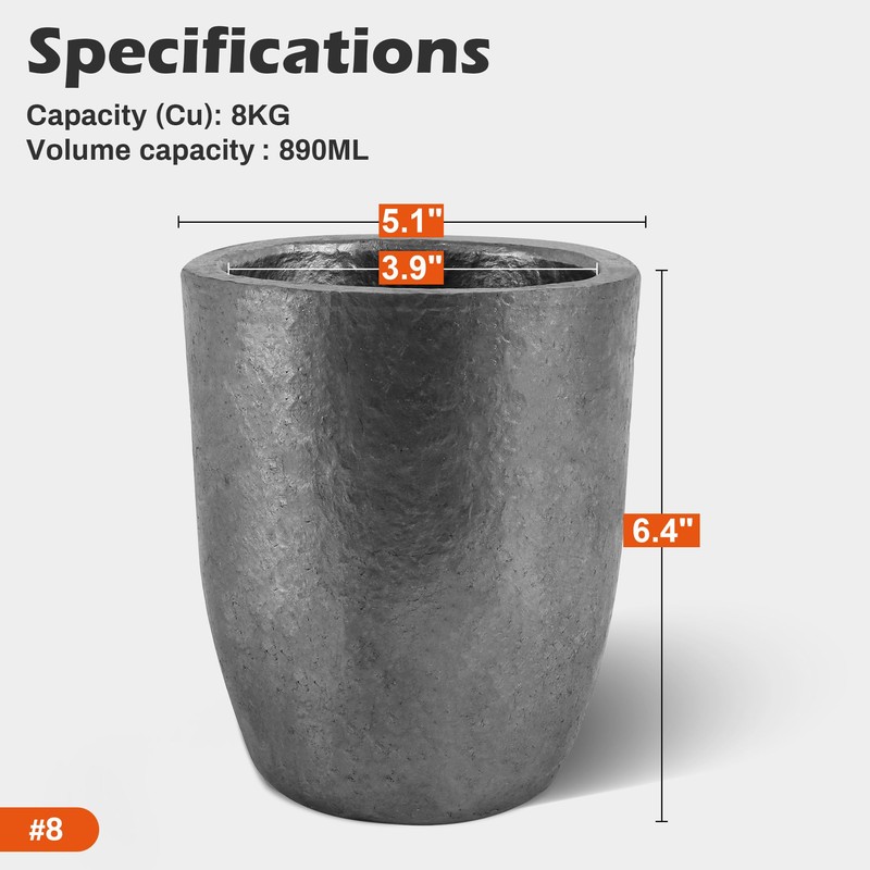 Molten Masters #8-8KG Premium Black Silicon Carbide Graphite Crucibles Cup