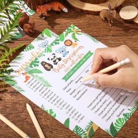 Yinder 145 Pieces Baby Shower Games for Boy or Girl Game Activities Cards with 20 Pencils Includes Baby Bingo Description and Wishes Guess Who Baby Price is Right, Word Scramble Game(Forest Style)