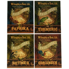 WallsThatSpeak 4-Vintage Spice Prints Paprika Coriander Turmeric Nutmeg by Pamela Gladding, 8 by 10-Inch, Green/Red/Blue