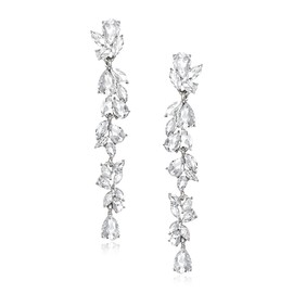 EVER FAITH Wedding Rhinestone Crystal Chandelier Dangle Earrings for Women Brides, Art Deco Marquise Teardrop Bridal Long Dangle Drop Earrings for Prom Clear Silver-Tone