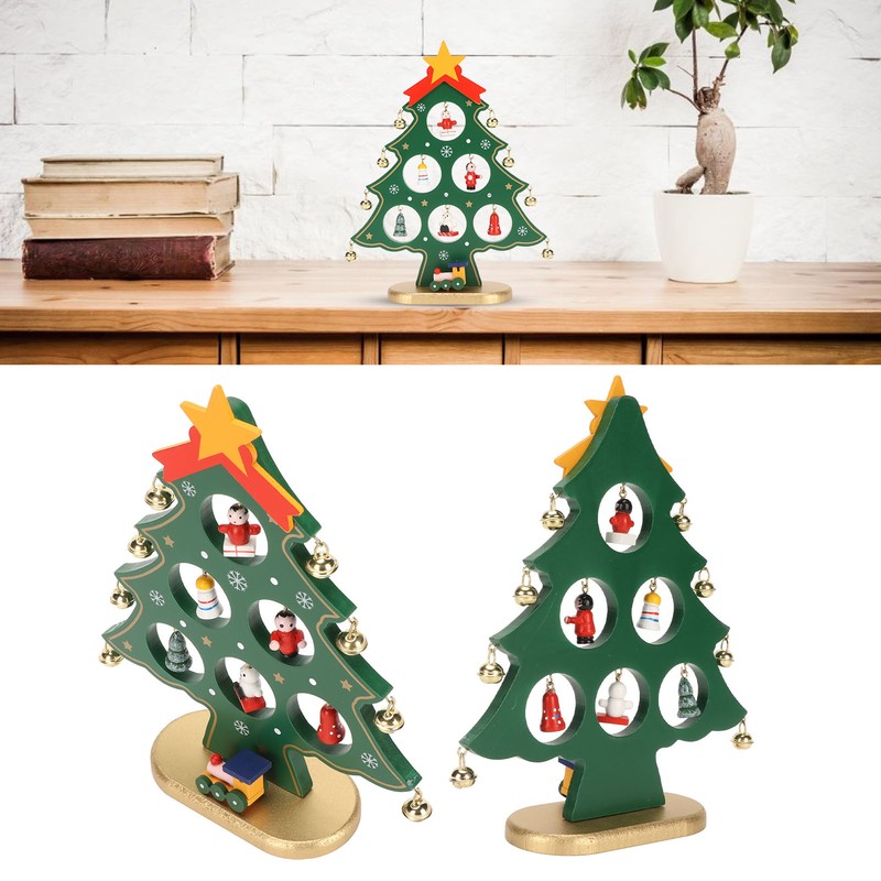 Wooden Christmas Tree Desktop Ornament Shatterproof Safe Eco Friendly Wooden