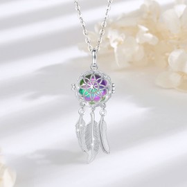 INFUSEU Cremation Jewelry for Ashes for Women Urn Necklace for Human Dog Ash Colorful Rainbow Pendant Dream Catcher Keepsake for Loss of Mother Father Dad Mom Grandma Grandpa