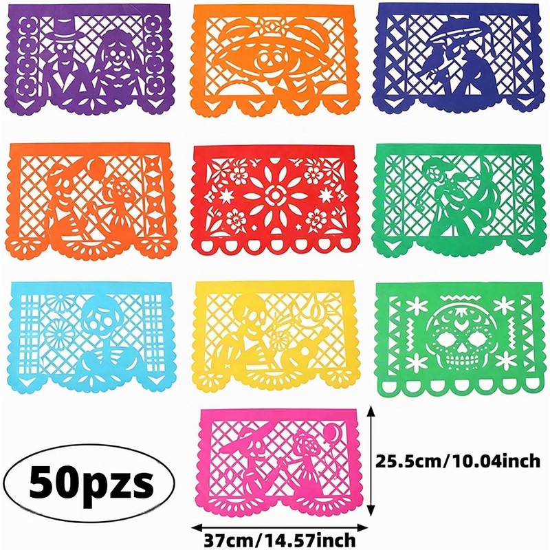 100PC Papel Picado Mexicano para Altar Día Muertos 37x25 cm