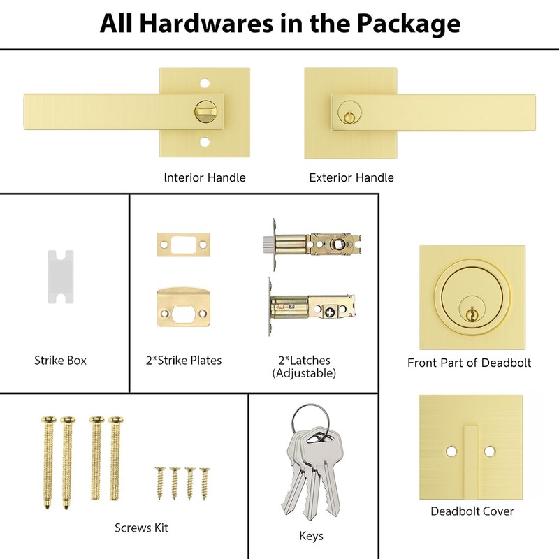 Haidms 2 Pack Gold Exterior Door Lock Set, Front Door