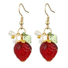 3D Strawberry Earrings for Women Cute Bow Strawberry Earrings Acrylic Fruit Drop Dangle Earrings for Women Jewelry, Small, Zinc, No Gemstone