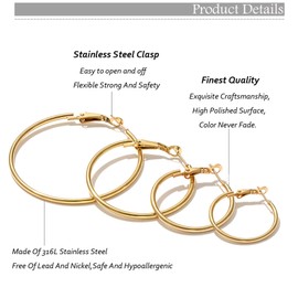 4 Pairs Gold Plated Hoop Earrings for Women Lightweight Hypoallergenic Gold Hoops Stainless Steel Hoop Earrings Loop Earrings Set