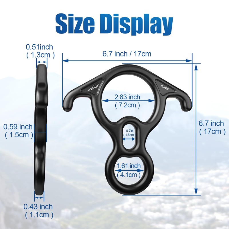 AOKWIT 50KN Rescue Figure, 8 Descender Large Bent-Ear Belaying and
