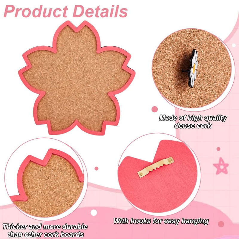 BENECREAT Cherry Blossom Pin Cork Board, 30x30cm Wall Mounted Corkboard