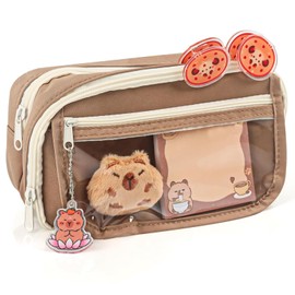 JWTRSVTY Cute Pencil Case, Cartoon Pencil Case, Large Pencil Case with 9 Compartments, Multifunctional Pencil Case with Sticker, Key Ring, Sticky Note, Doll, Brooches for Children, d'Alene to