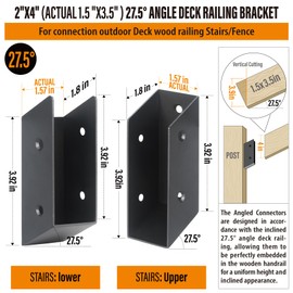WOCEPU 27.5°Stair Angle Stainless Steel Deck Railing Brackets Connectors for 2"x4" (Actual 1.5"x3.5") Railing Wood Post (4 Pair)