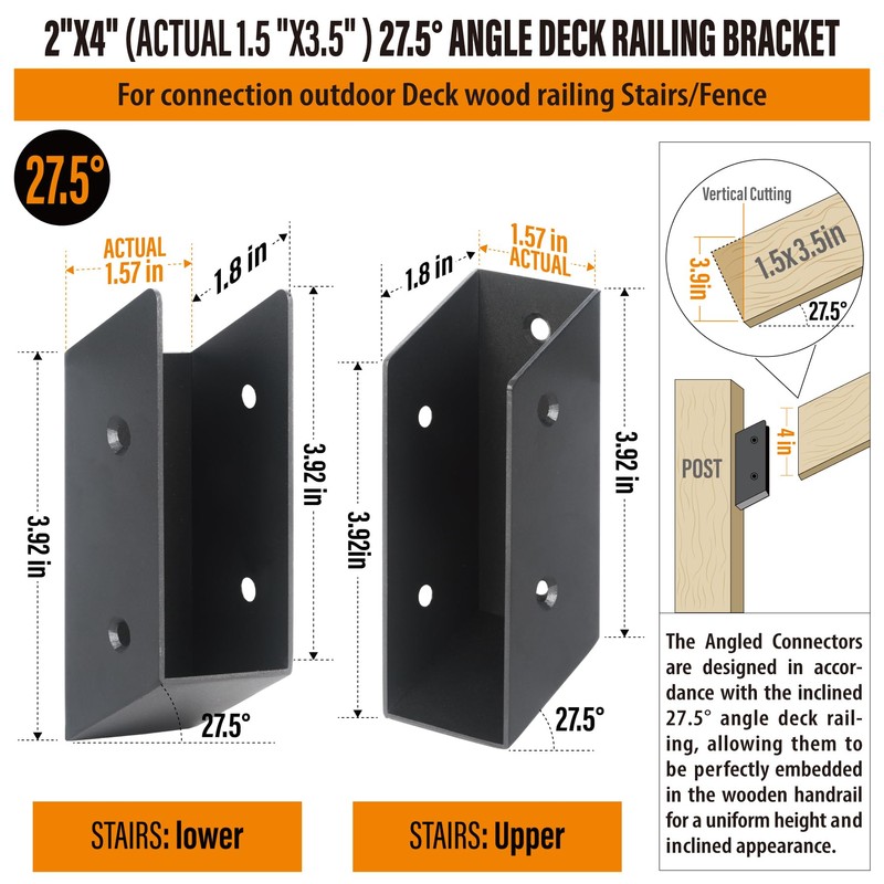 WOCEPU 27.5°Stair Angle Stainless Steel Deck Railing Brackets Connectors for