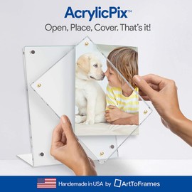 11x14 Acrylic Floating Picture Frame - Table Stand with Gold Magnetic Front Cover to Easily Change Photos - Made in The USA